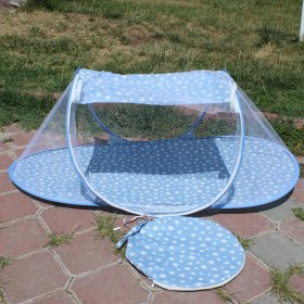 Resim Katlanabilir Mavi Bebek Cibinlik Çantalı Tül Sineklik Haşere Koruyucu Bebek Gölgelik 120-60 CM 