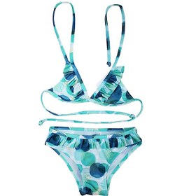 Resim Lolliboomkids Kız Çocuk Fırfır Detaylı Üçgen Bağlamalı Yeşil Geometrik Desenli Bikini Takımı Yeşil 