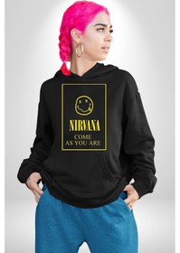 Resim Nirvana Müzik Grubu Kadın Erkek Siyah Kapüşonlu Sweatshirt Hoodie Siyah 
