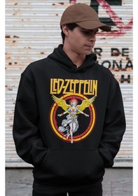 Resim Sevbano Led Zeppelin Rock Metal Baskılı Unisex Oversize Müzik Grubu Hoodi Siyah 