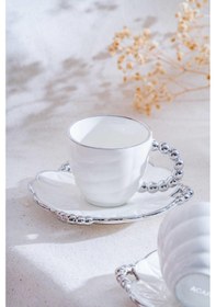 Resim Acar Daisy 6 Kişilik Kahve Fincanı Takımı - 90 Ml Beyaz - Gümüş 