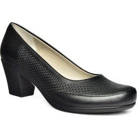 Resim Fox Shoes R908023803 Siyah Hakiki Deri Kalın Topuklu Kadın Ayakkabı Siyah 