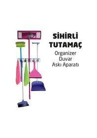 Resim Sihirli Tutamaç Mop Tutucu Askı Duvara Monte Beyaz 
