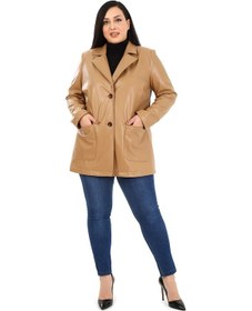 Resim Disentis Büyük Beden Torba Cepli Düğmeli Astarlı Suni Deri Ceket Bej 