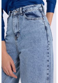Resim Tudors Kadın Regular Fit Klasik Kesim Baggy Pamuklu Geniş Paça Mavi Jean Pantolon-40326 
