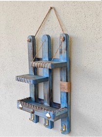 Resim Dkr Dekoratif Çam Agacı Raf El Yapımı Ahşap Raf Anahtarlık Antik Mavi Mavi 