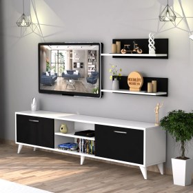Resim Moonlife Zümrüt Tv Sehpası Beyaz Siyah 