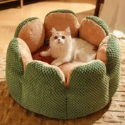 Resim Rahat Peluş Yaprak Şeklinde Kedi Yatağı - Yavru Kediler & Köpekler için Yumuşak, Sıcak Yuvarlak Yastık Matı, Yeşil Örgü Dokulu, Polyester Dolgu - Kış Konforu için Mükemmel, Rahat Evcil Hayvan Yastığı|Yaprak Şeklinde Yatak|Konforlu Evcil Hayvan Yatağı, Kediler için Evcil Hayvan Yatakları 