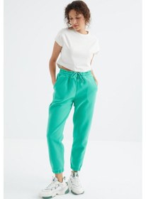 Resim Tommy Life Deniz Yeşili Yüksek Bel Basic Bağcıklı Jogger Polar Kadın Eşofman Alt - 94622 Yeşil 