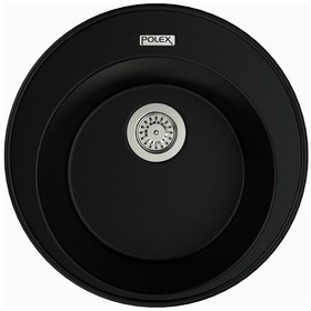 Resim Polex Cristalüx Granit Evye P-06 Siyah Tezgah Altı Ve Tezgah Üstü Oval Mutfak Evyesi 51.5x51.5 CM 