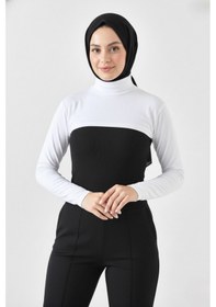 Resim A02teks Dik Yaka Boyunluklu Kolluk Uzun Kollu Boyunluk Tesettür Boyunluk Balıkçı Yaka Bodysuit Beyaz 