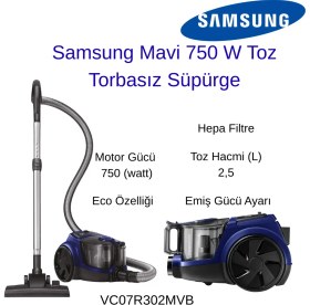 Resim Samsung VC07R302MVB Mavi 750 W Toz Torbasız Süpürge+Grundig Saç Düzleştirici Hediye 