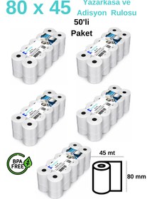 Resim Kasetsan 80x45 Yazarkasa Pos Rulosu 50'li Paket Termal Adisyon Kağıdı 