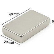 Resim 40×20×5 Mm N35 Neodyum Mıknatıs – Nikel Kaplama, Köşeli (10’lu Paket) 