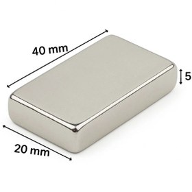 Resim 40×20×5 Mm N35 Neodyum Mıknatıs – Nikel Kaplama, Köşeli (10’lu Paket) 