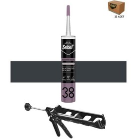 Resim Selsil Silikonize Mastik 500 Gr Antrasit Gri 25 Adet , Plastik Tabanca Antrasit - Gri 