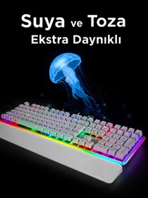 Resim Rampage Kb-r96 Ultımate Beyaz Optical Switch Full Rgb Ve Metal Gövdeli Su Geçirmez Gaming Oyuncu Mek 