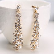Resim Zarif Moda Kadın Rhinestone Dangle Avize Drop Inci Küpe Çok Renkli 