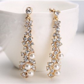 Resim Zarif Moda Kadın Rhinestone Dangle Avize Drop Inci Küpe Çok Renkli 