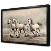Resim Koşan Dörtlü Beyaz At Çerçeveli Mdf Tablo-169138 