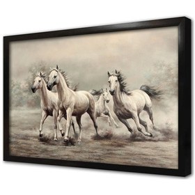 Resim Koşan Dörtlü Beyaz At Çerçeveli Mdf Tablo-169138 