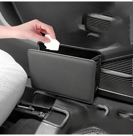 Resim Dashanshop Siyah Deri Görünümlü Katlanır Çöp Kutusu, Kapı Depolama Kutusu Ve Arka Koltuk Organizerı 