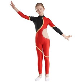 Resim Sıcak Pembe Kızlar Dans Unitard Paten Tulum Tek Parça Uzun Kollu Bodysuit Jimnastik Leotard Pembe 