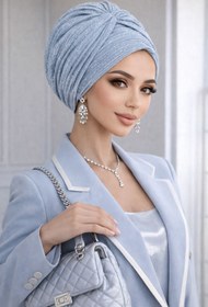 Resim Aişe tesettür Bebe Mavi Işıltılı Burgu Detaylı Abiye Bone 