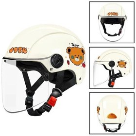 Resim Elektrikli Bisiklet Ve Motosiklet Kaskı - Karakterli Ayı Desenli Yaz Kullanım Beyaz Bt Beyaz 