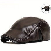 Resim Erkek PU Deri Bere Şapka Kulak Flaplı - Ayarlanabilir Kış Sıcak Beyzbol Şapkası, El İşçiliği, Hafif, Baskılı Tasarım, Özel Gün Temalı, El Yıkama Önerilir 