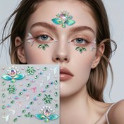 Resim 1 adet Parıldayan Denizkızı ve Çiçek Akrilik Sticker - Kaşlar, Gözler ve Vücut için Canlı Gökkuşağı Yüz Makyajı, Festivaller ve Partiler için Mükemmel, Yüz Takıları 