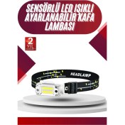 Resim Yüksek Işıklı Şarjlı ve Sensörlü LED Kafa Lambası Kamp Lambası 