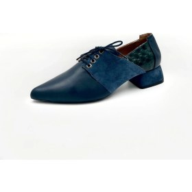 Resim Folle Deri Mavi-Yeşil Oxford Ayakkabı – Kadın Topuklu Bağcıklı Model 