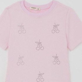 Resim Breeze Kız Çocuk Kısa Kollu Tişört Taşlı Kiraz Baskılı 8-14 Yaş , Pembe 