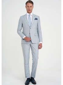 Resim Slim Fit Çift Yırtmaç Esnek Yün Mavi Takım Elbise Tk 918 Mavi 