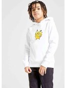 Resim Kızgın Pikachu Pokemon Baskılı Unisex Çocuk Kapüşonlu Beyaz Sweat Beyaz 