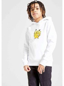 Resim Kızgın Pikachu Pokemon Baskılı Unisex Çocuk Kapüşonlu Beyaz Sweat Beyaz 
