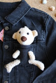 Resim Unisex Çocuk Ayıcıklı Yıpratmalı Siyah Kot Ceket 