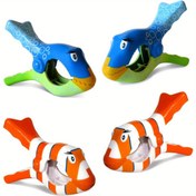 Resim Yaratıcı Plaj Havlu Klipsleri, 4 Palyaço Balığı Plaj Sandalyesi Havlu Klipsi, Plastik Şezlong Klipsi, Havuz Şezlongu Klipsi Mavi + Turuncu Palyaço Balığı, Çamaşır Mandalı 