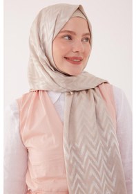 Resim Mirsoy Scarf Zikzak Desen Parlak Jakar Şal - Bej Bej 