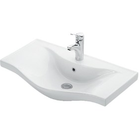 Resim ÖZCEDEN Lilyum 65 cm Beyaz-Antrasit Gri Mat MDF Pk-109 Balon Kapak Seramik Lavabolu Asma Banyo Dolabı Takımı 