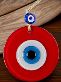 Resim Mini Boy Kırmızı Nazar Boncuklu Duvar Süsü 10 Cm Cam Duvar Dekoru 