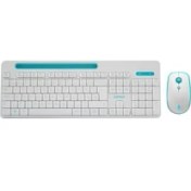 Resim Everest Elite KM-6388 Beyaz/Mavi Kablosuz LC Layout Multimedia Klavye + Mouse Set 