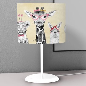 Resim instababyrooms Panda Zürafa Fil Desenli Çocuk Odası Dijital Baskılı Çocuk Odası Masaüstü Abajur Avize 