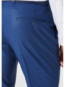 Resim AC&Co / Altınyıldız Classics Erkek Mavı Eksta Slim Fit Dar Kesim Mono Yaka Kareli Mavi Takım Elbise Mavi 
