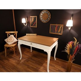 Resim Wooding-Mobilya Wooding 120 Cm Çekmeceli Masif Beyaz Naturel Çalışma Masası 