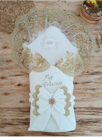 Resim Tomuycuk My Princess Ekru Kız Bebek Kundağı Kız Bebek Dış Kundak Battaniyesi Hastane Çıkışı Kundak 
