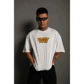 Resim Nemere Bisiklet Yaka Baskılı Oversize T-Shirt - Beyaz 