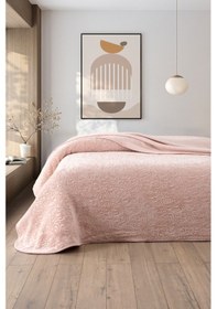 Resim Jakarlı Kadife Dokulu Çift Kişilik Kalın Battaniye Yumuşak, Sıcak Ve Şık Yatak Örtüsü Pudra Pudra 
