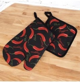 Resim Red Chili Peppers Temalı Premium Kalitede Hediyelik Fırın Eldiveni (2 Parça) 